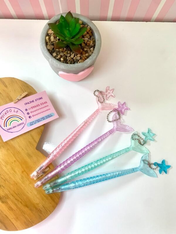 Caneta Gel Cauda de Sereia com Pingente